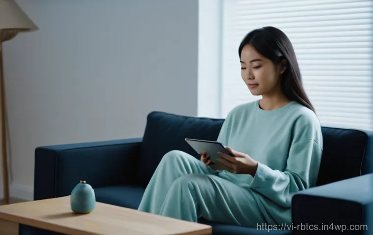 로봇 심리상담의 사용자 요구 분석 - **Prompt:** A young Vietnamese woman, in her late 20s, sits comfortably on a plush sofa in a softly ...