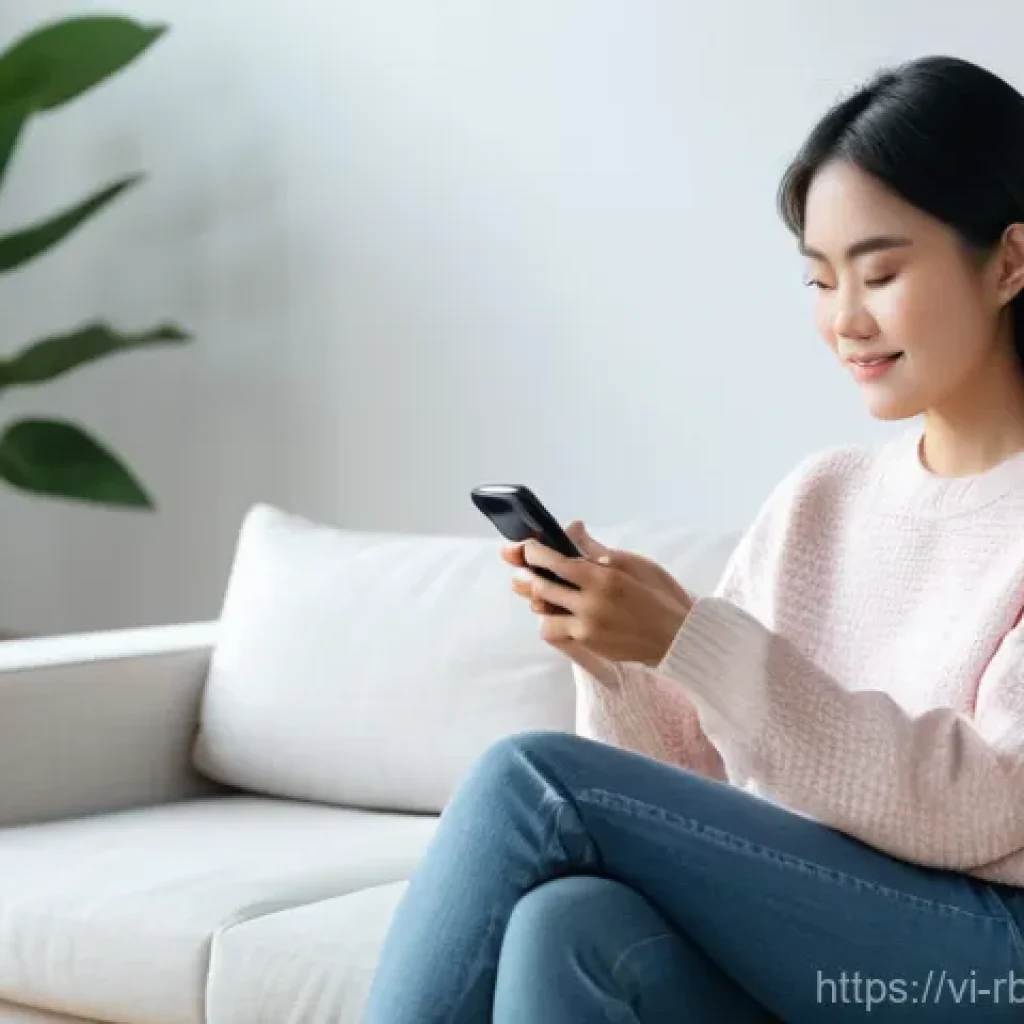 로봇 심리상담의 개인 맞춤형 서비스 - **Prompt:** A young Vietnamese woman, in her early 20s, sits comfortably on a modern, minimalist sof...