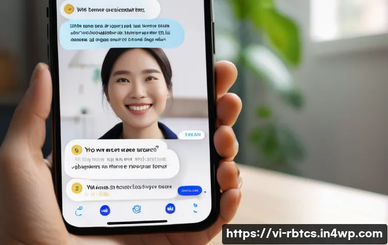 로봇 심리상담의 고객 경험 혁신 - A friendly Vietnamese AI mental health chatbot interface on a smartphone screen, showing a calm, smi...