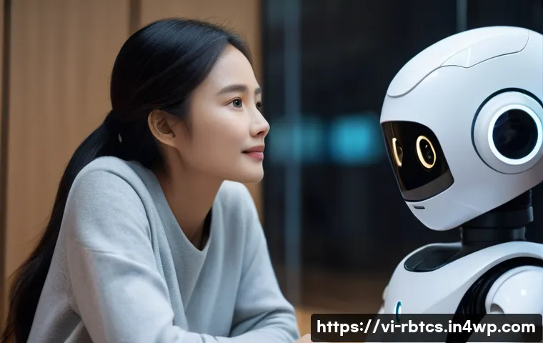 로봇 심리상담의 효과적인 치료 방법 - A modern counseling robot in a Vietnamese urban setting, equipped with advanced facial recognition s...