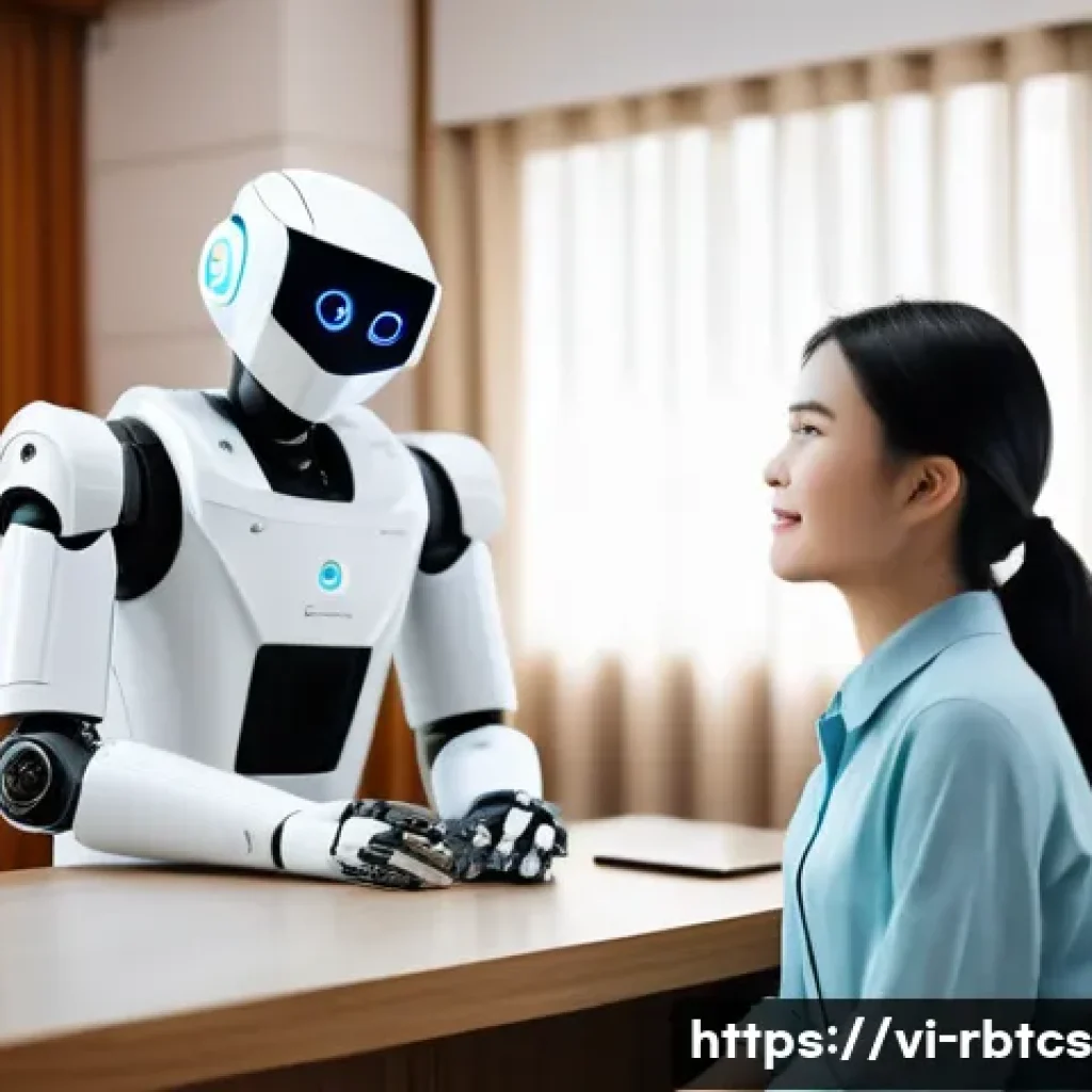 로봇 심리상담의 협력적 접근법 - A modern Vietnamese counseling center featuring a friendly robot assistant equipped with AI technolo...