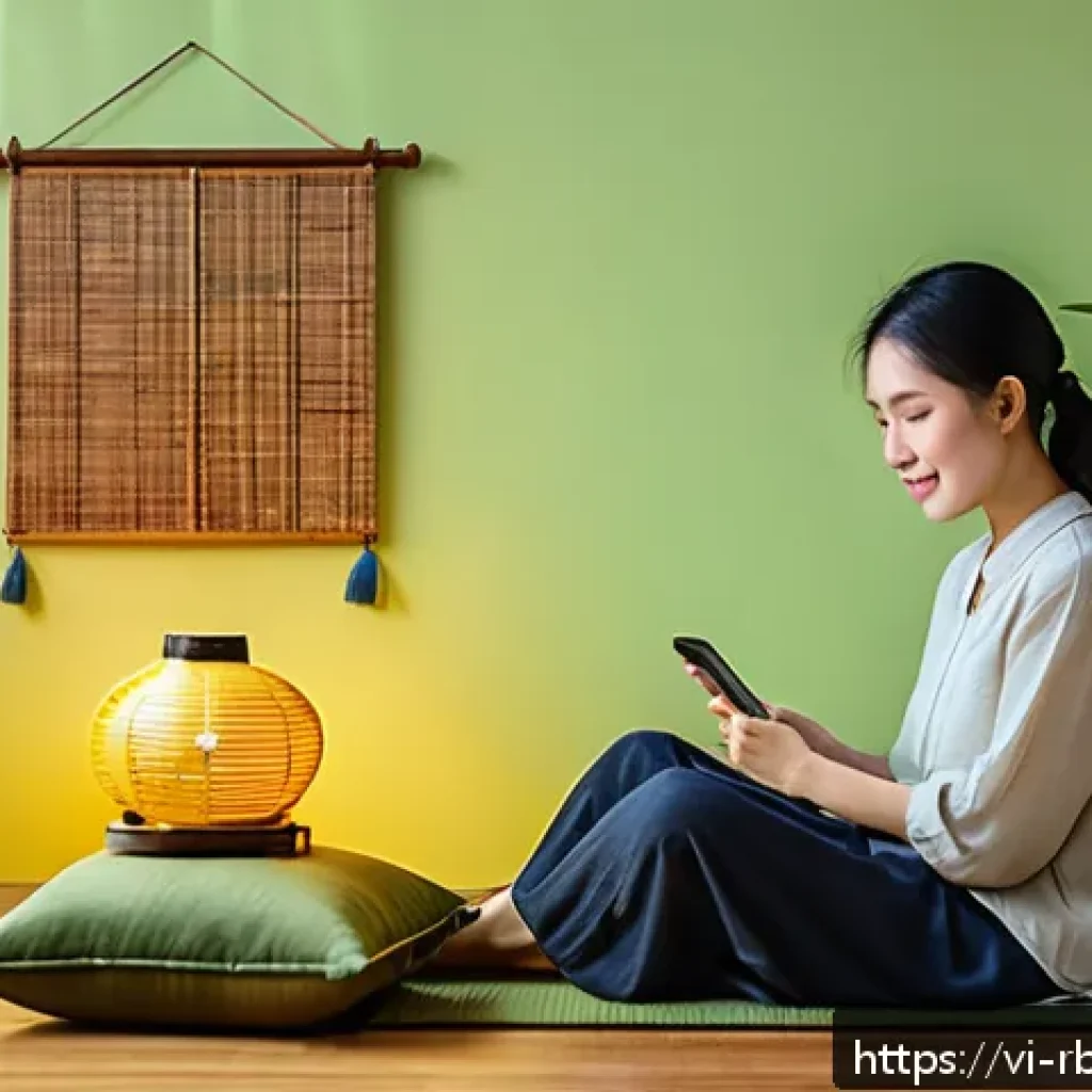 로봇 심리상담의 사용 절차 - A calm, cozy Vietnamese home setting where a young adult is sitting comfortably on a wooden floor cu...