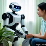 Home 21 로봇 심리상담과 심리 치료의 통합 사례 - A modern Vietnamese mental health counseling center featuring an AI-powered robot advisor interactin...