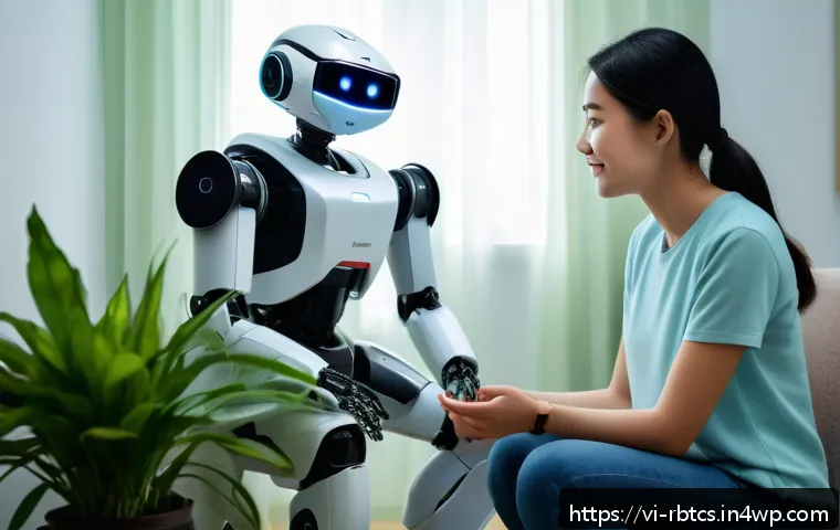 로봇 심리상담과 심리 치료의 통합 사례 - A modern Vietnamese mental health counseling center featuring an AI-powered robot advisor interactin...