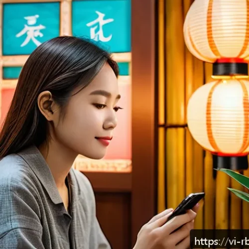 Home 32 로봇 심리상담의 기술적 통합 - A modern Vietnamese urban setting showing a young adult woman using a smartphone app for AI psycholo...