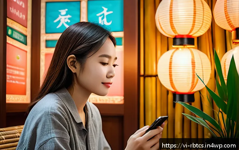 로봇 심리상담의 기술적 통합 - A modern Vietnamese urban setting showing a young adult woman using a smartphone app for AI psycholo...