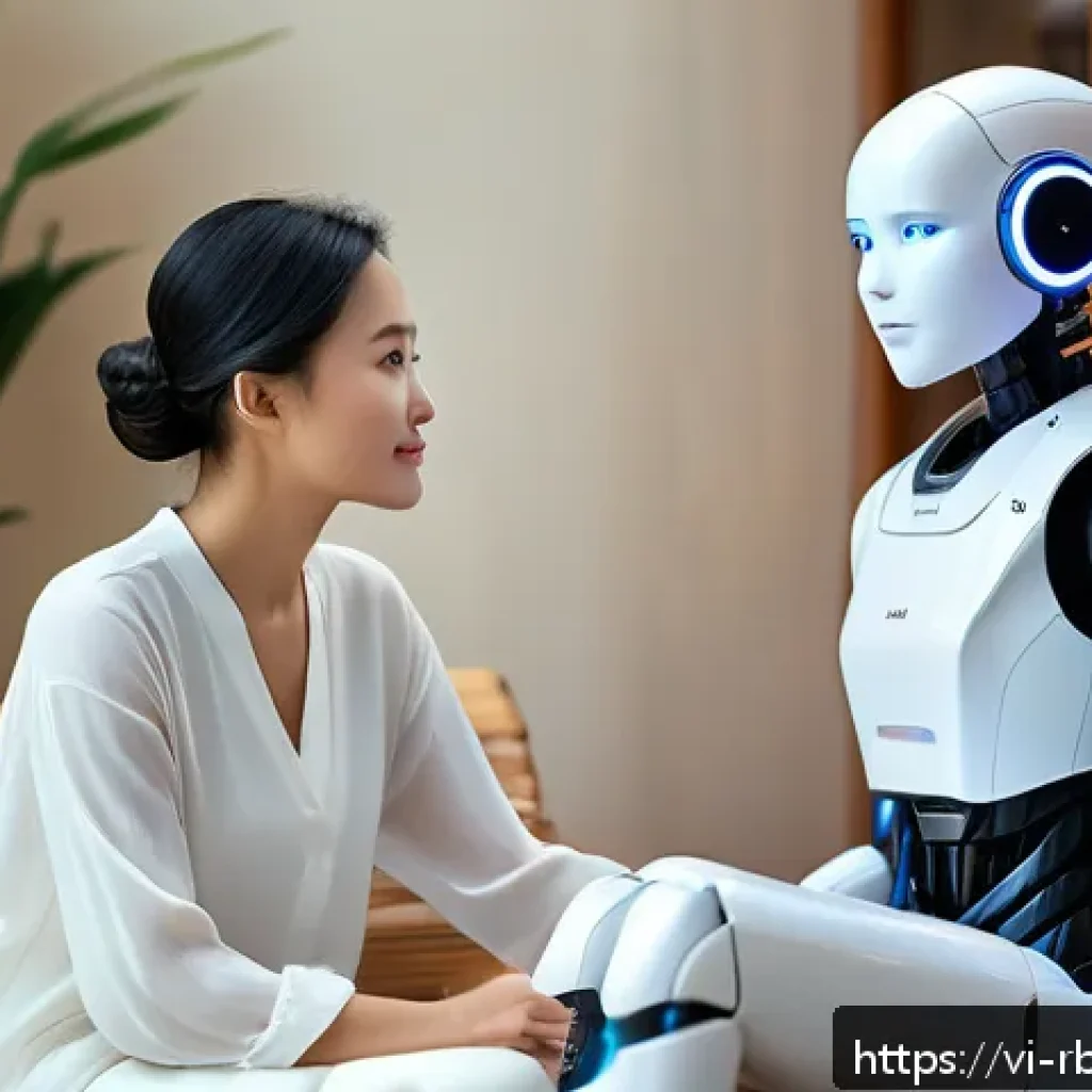 로봇 심리상담의 심리적 안정성 강화 방안 - A futuristic AI counseling robot depicted as a sleek, humanoid figure with soft glowing blue eyes an...