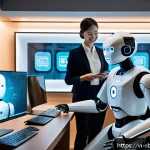 Home 18 로봇 심리상담의 최신 기술 동향 - A modern Vietnamese office environment showing a diverse group of young professionals interacting wi...