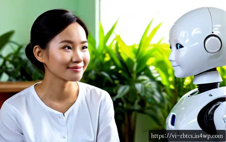 로봇 심리상담의 시장 동향 분석 - Photorealistic modern mental wellness consultation in Ho Chi Minh City, friendly Vietnamese adult cl...